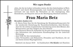 Traueranzeige Maria Betz