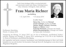 Traueranzeige Maria Richter
