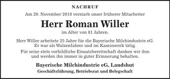 Traueranzeige Roman Willer