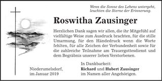 Traueranzeige Roswitha Zausinger