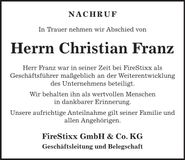Traueranzeige Christian Franz