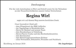 Traueranzeige Regina Wirl