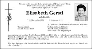Traueranzeige Elisabeth Gerstl