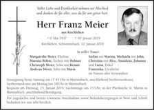 Traueranzeige Franz Meier
