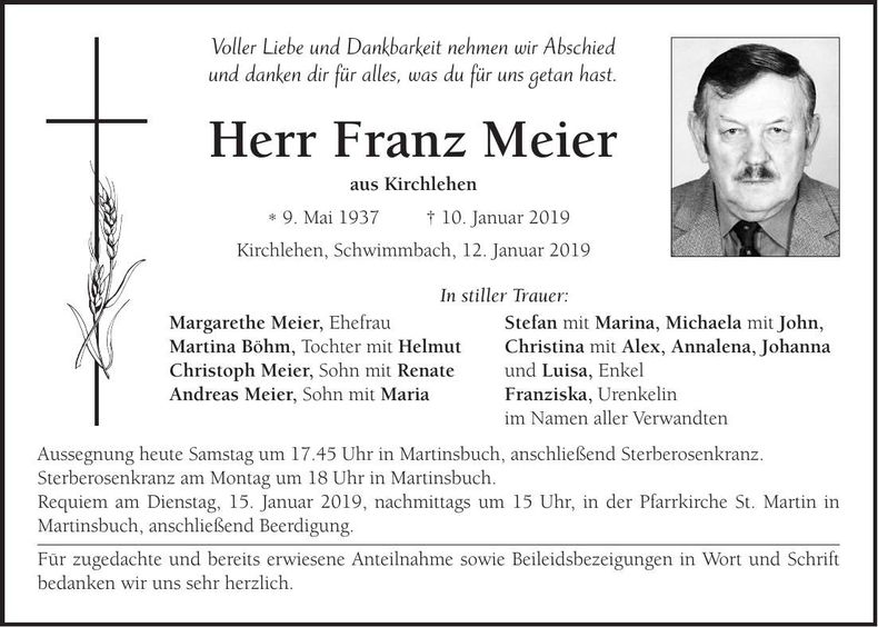 Traueranzeige Franz Meier