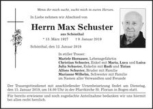 Traueranzeige Max Schuster