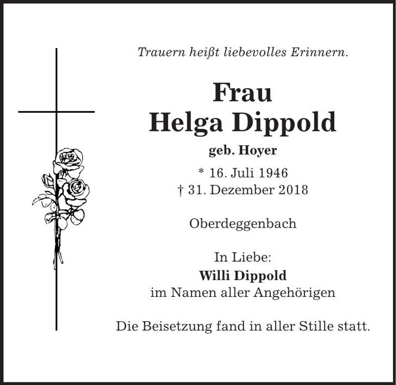 Traueranzeige Helga Dippold