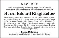 Traueranzeige Eduard Ringlstetter