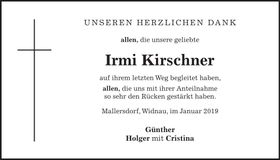 Traueranzeige Irmi Kirschner