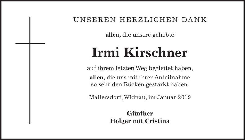 Traueranzeige Irmi Kirschner