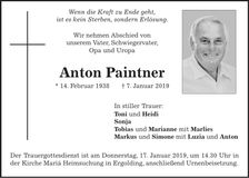 Traueranzeige Anton Paintner