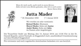 Traueranzeige Jutta Mader