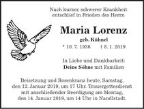 Traueranzeige Maria Lorenz