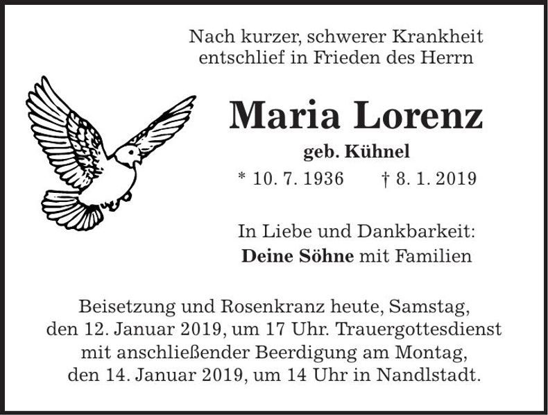 Traueranzeige Maria Lorenz