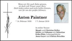 Traueranzeige Anton Paintner