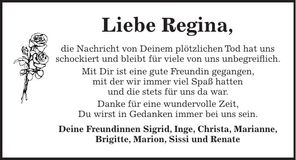 Traueranzeige Regina Reininger