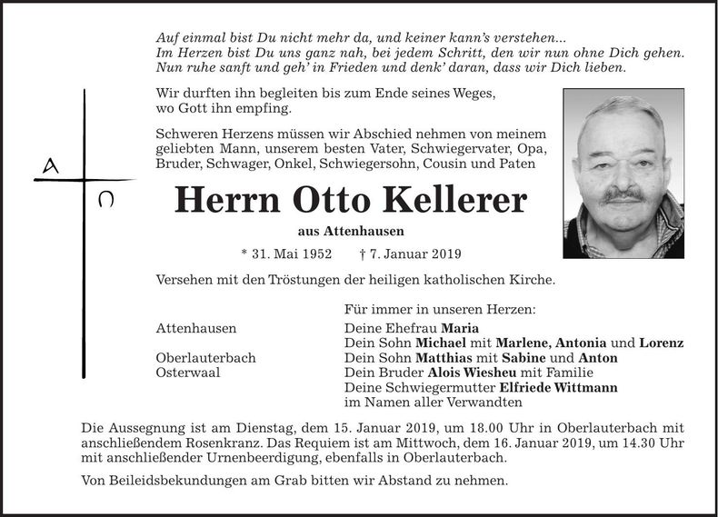 Traueranzeige Otto Kellerer