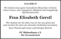 Traueranzeige Elisabeth Gerstl