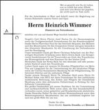 Traueranzeige Heinrich Wimmer