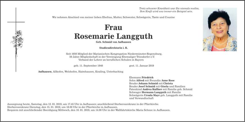 Traueranzeige Rosemarie Langguth