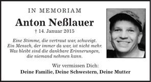 Traueranzeige Anton Neßlauer