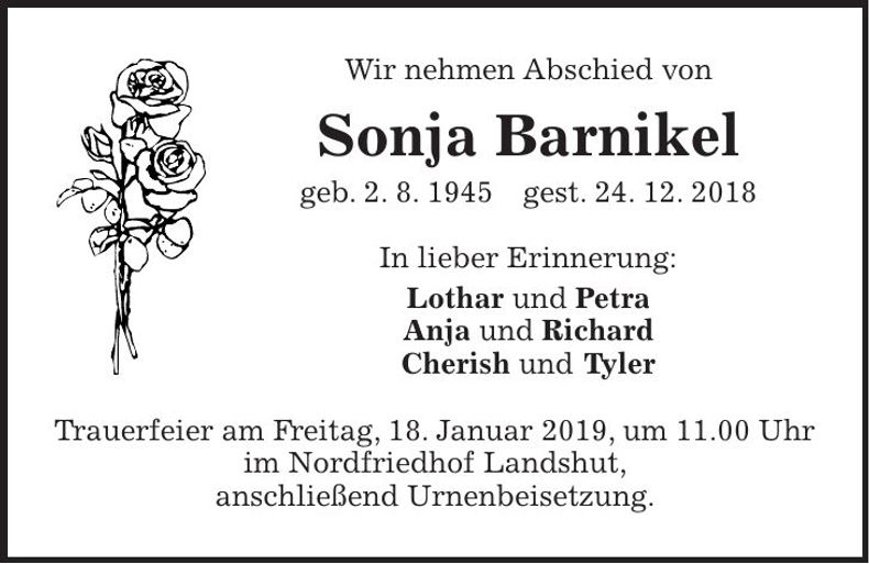 Traueranzeige Sonja Barnikel