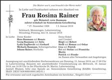 Traueranzeige Rosina Rainer