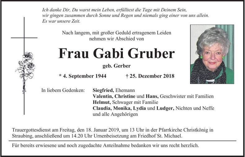 Traueranzeige Gabi Gruber
