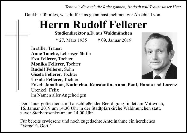 Traueranzeige Rudolf Fellerer