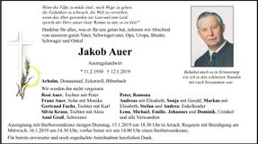 Traueranzeige Jakob Auer