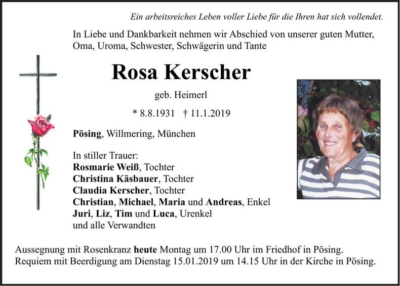 Traueranzeige Rosa Kerscher