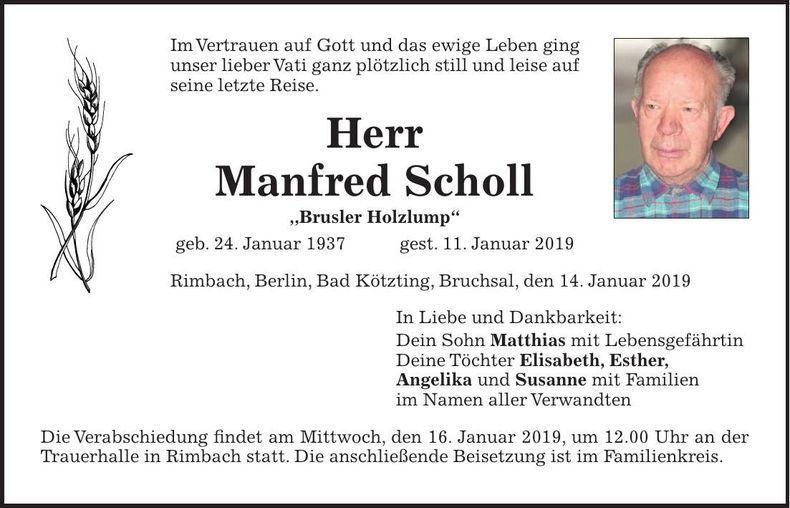 Traueranzeige Manfred Scholl