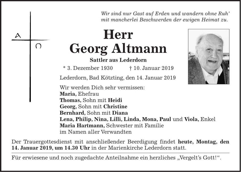 Traueranzeige Georg Altmann