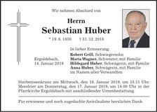 Traueranzeige Sebastian Huber