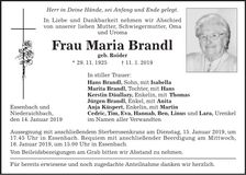 Traueranzeige Maria Brandl