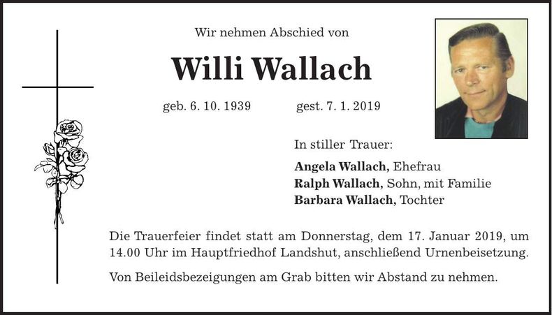 Traueranzeige Willi Wallach