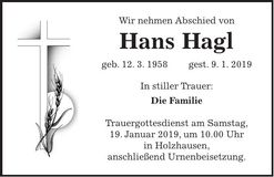 Traueranzeige Hans Hagl