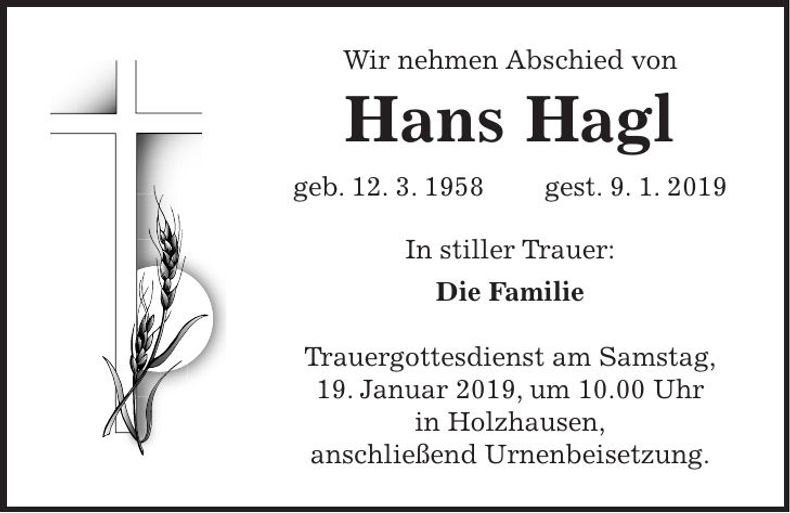 Traueranzeige Hans Hagl