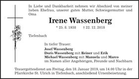 Traueranzeige Irene Wassenberg