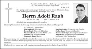 Traueranzeige Adolf Raab