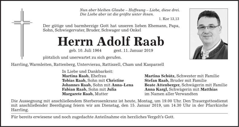 Traueranzeige Adolf Raab