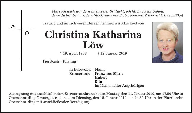Traueranzeige Christina Katharina Löw