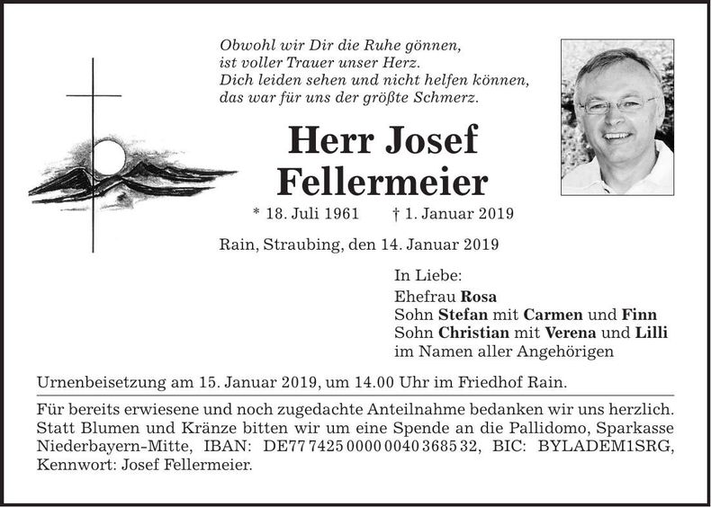 Traueranzeige Josef Franz Fellermeier