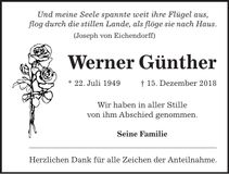 Traueranzeige Werner Günther