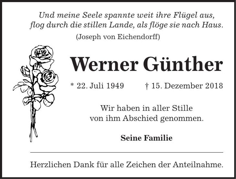 Traueranzeige Werner Günther