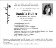 Traueranzeige Daniela Huber