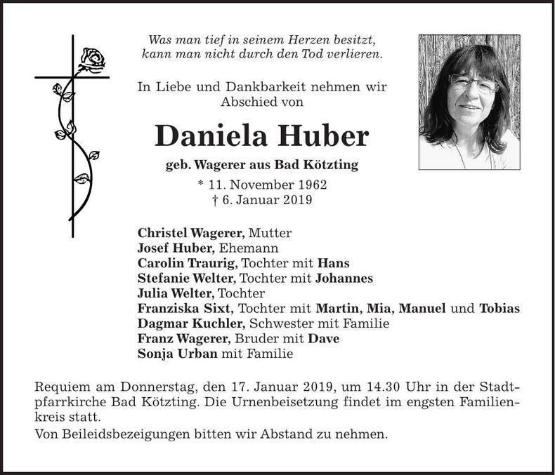 Traueranzeige Daniela Huber