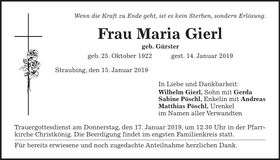 Traueranzeige Maria Gierl