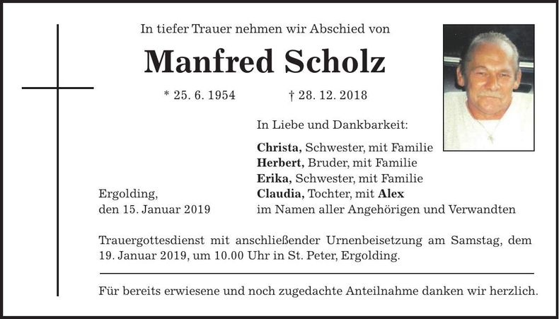 Traueranzeige Manfred Scholz