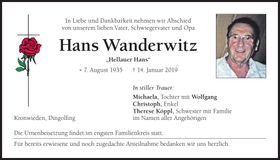 Traueranzeige Hans Wanderwitz